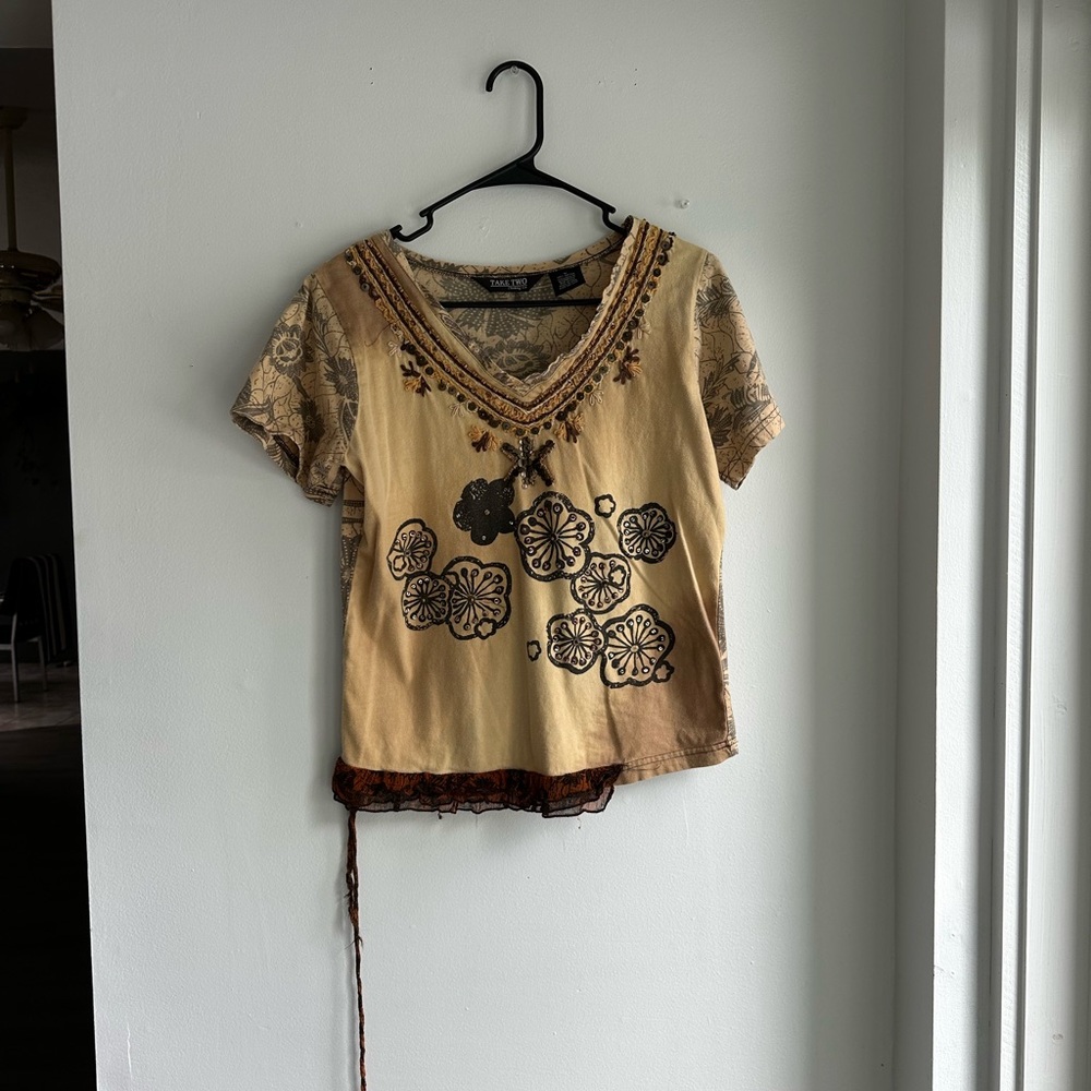 Take Two Vintage Y2K Boho Embroidered & Beaded Top